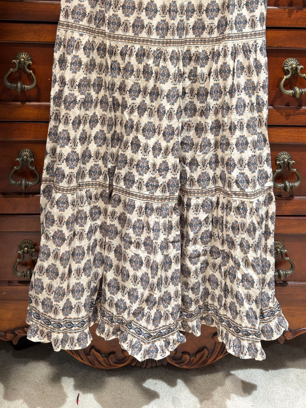 Max Studio Cream Maxi Skirt with Navy Floral Medallions medium - Picture 2 of 2